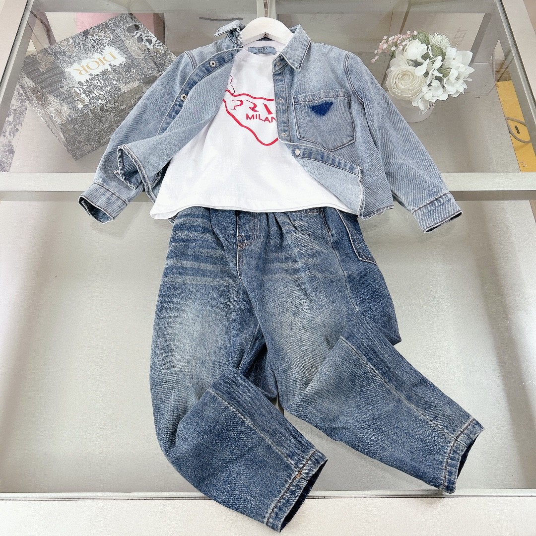 Prada T-shirt, denim jacket and pants 3-piece set