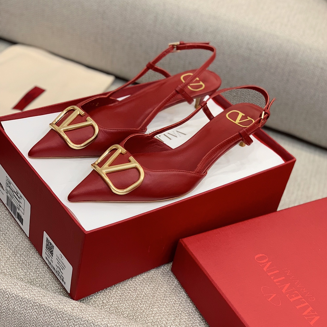 【Valentino】Valentino highest version of kitten heel sandals custom original top calfskin