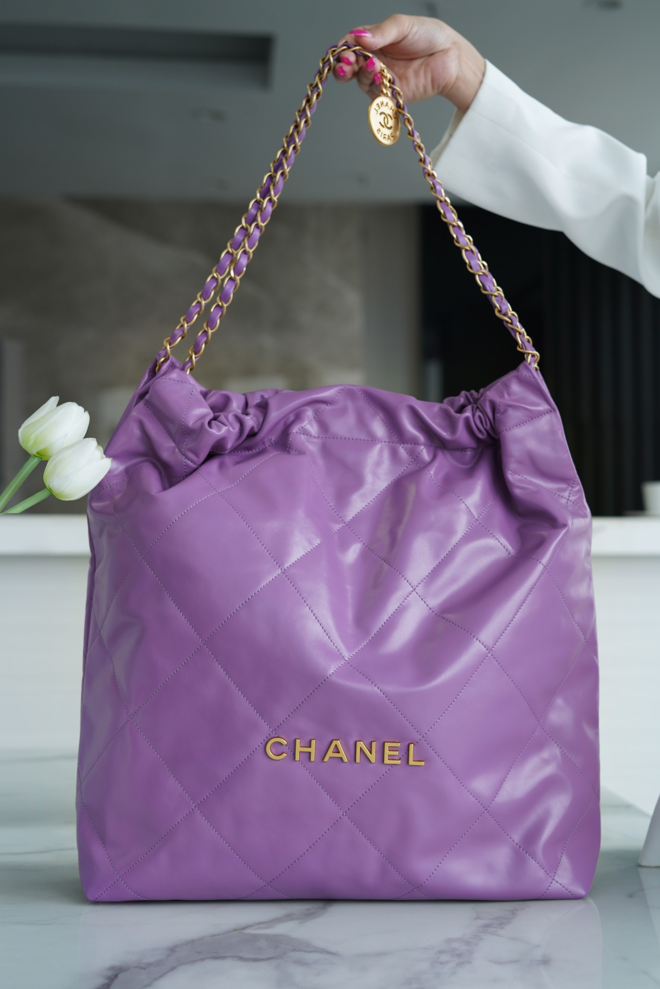 𝗖𝗛𝗔𝗘𝗡𝗟✦𝟐𝟐𝗣Spring/Summer New 𝟐𝟐Handbag Genuine Tail Leather Large Purple