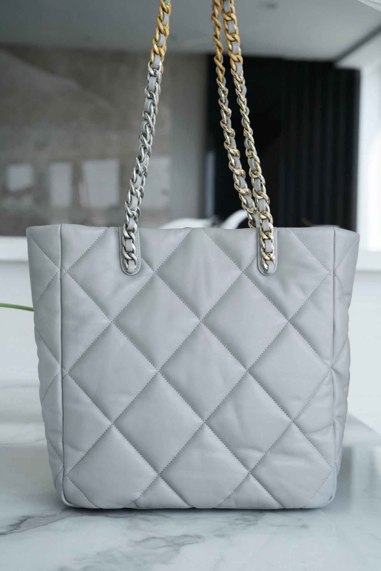 𝗖𝗛𝗔𝗡𝗘𝗟 𝟮𝟮𝗕 19𝑩𝑨𝑮 𝑻𝒐𝒕𝒆 Italy 🇮🇹 Level 1 [Box] Lambskin 🐑 Genuine Leather Light Grey Silver