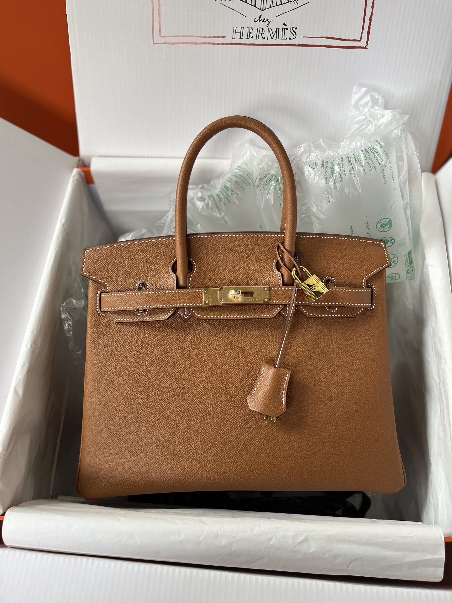 Birkin 30cm CK37 gold brown gold buckle Imported easy leather hand sewn Real shot The quality visible to the naked eye
