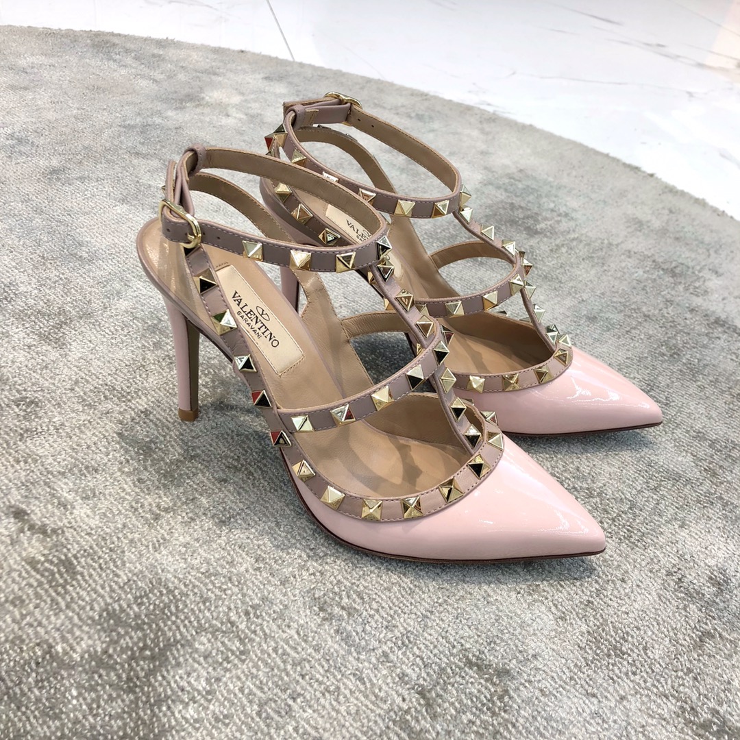 Name Chinese Valentino VT Collection Two Strap Mid Heel 10cm Patent Leather Pink