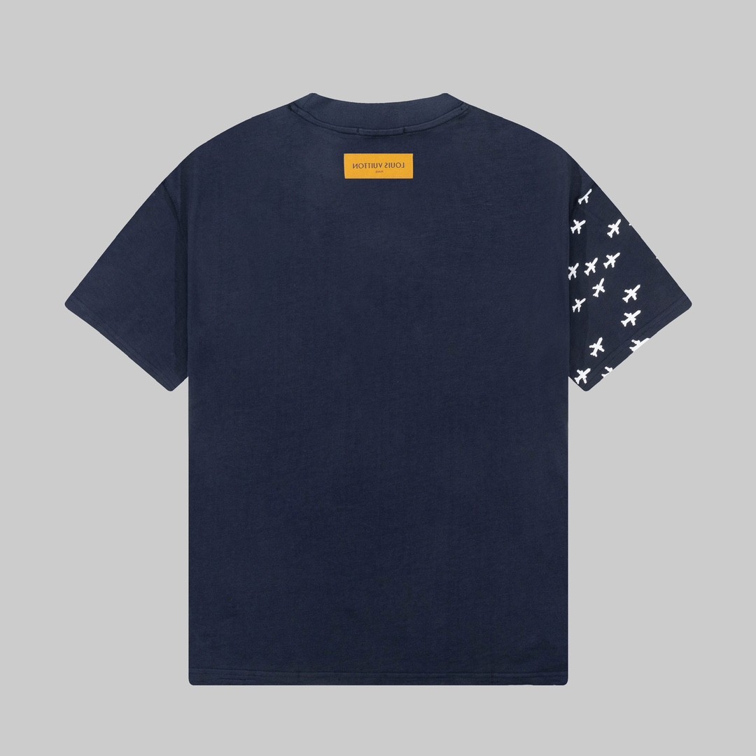 Louis Vuitton 23ss small plane full print pattern gold classic T-shirt