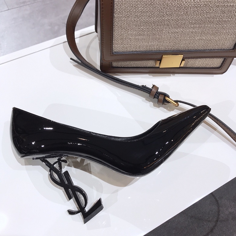 Saint Laurent classic model YSL logo heeled high heels using imported Italian cow patent leather