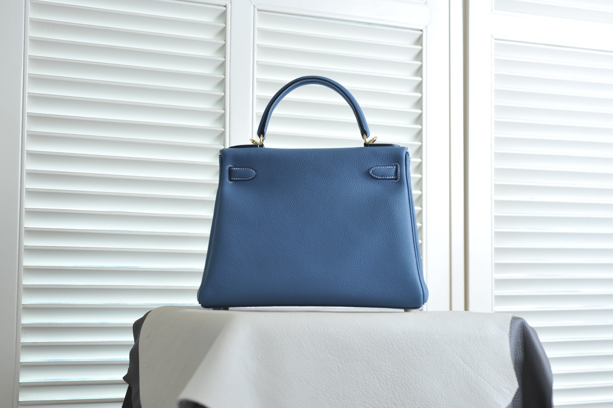 Kelly 28 denim blue togo leather gold buckle