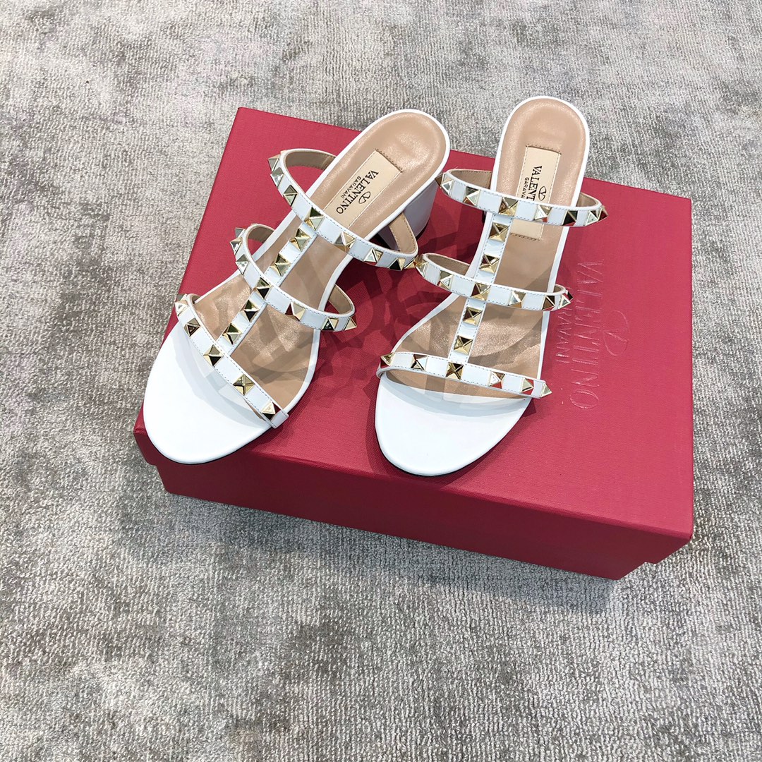 Valentino VT Collection Triple Strap Chunky Heel 6cm White