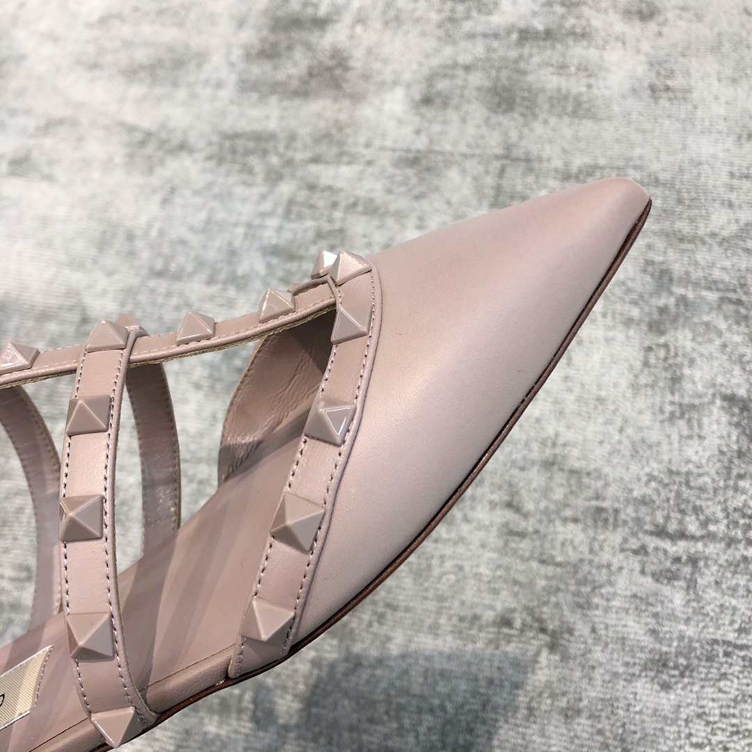 Valentino VT Three Strap Flat Heel Slipper Nude Pink