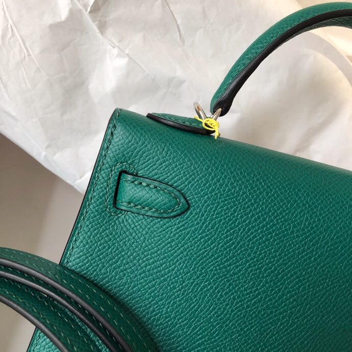 Kelly Mini second generation z6 malachite green original epsom leather gold and silver buckle
