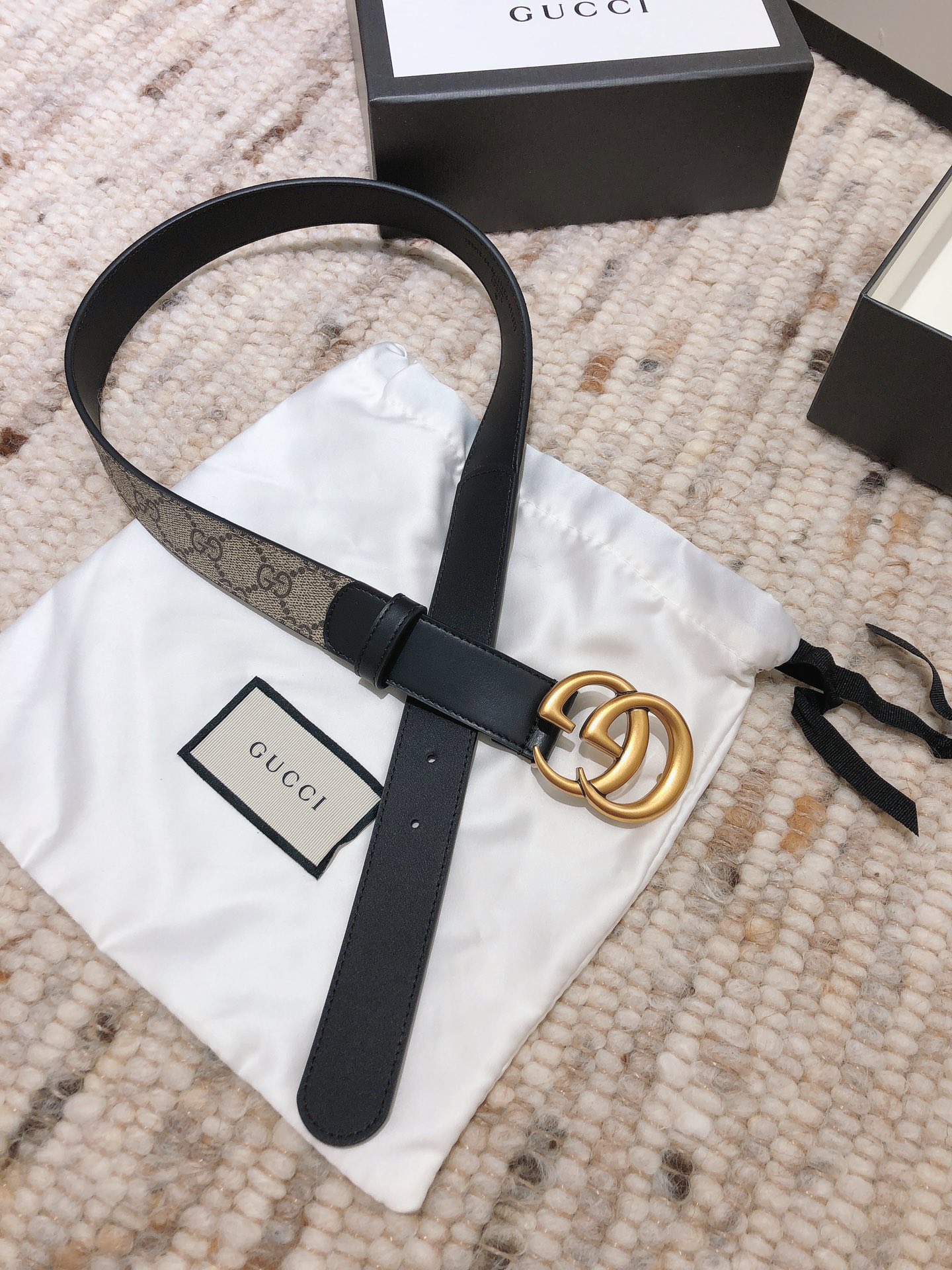 GUCCI double G buckle advanced artificial canvas belt