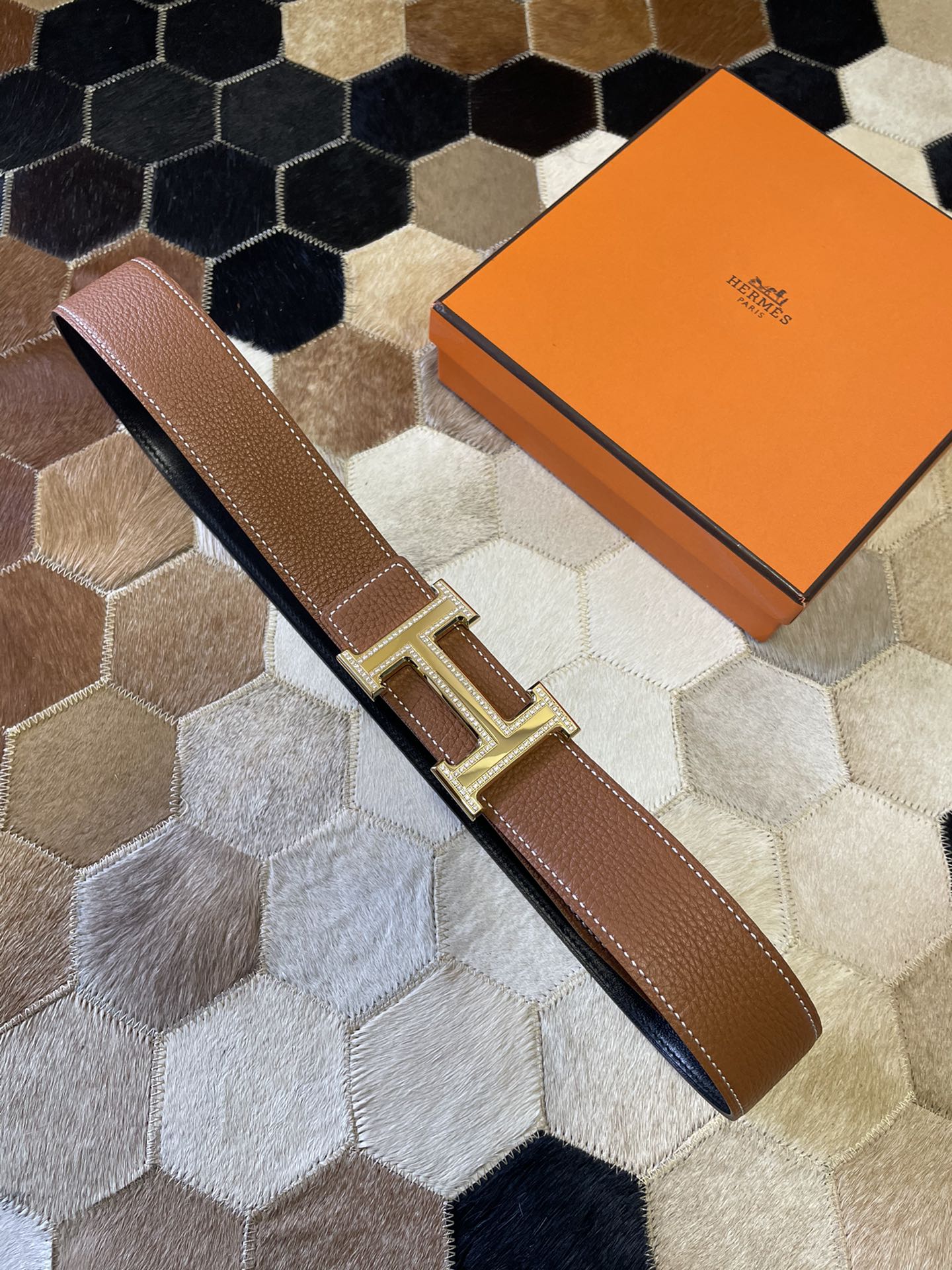 Hermes stainless steel double row diamond hanging buckle