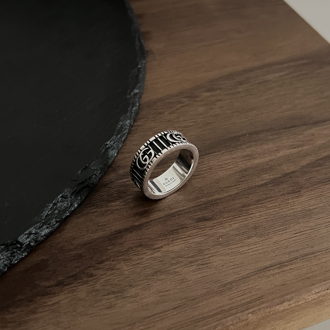 𝐆𝐮𝐜𝐜𝐢 925 Sterling Silver Double G Stripe Vintage Ring