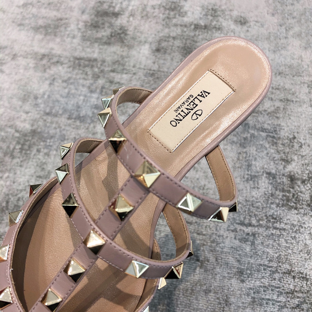 Valentino VT Collection Three Strap Flat Heel Slipper Patent Leather Blue