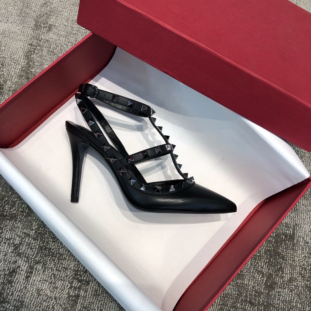 Valentino VT Collection Two Strap Mid Heel 10cm Black