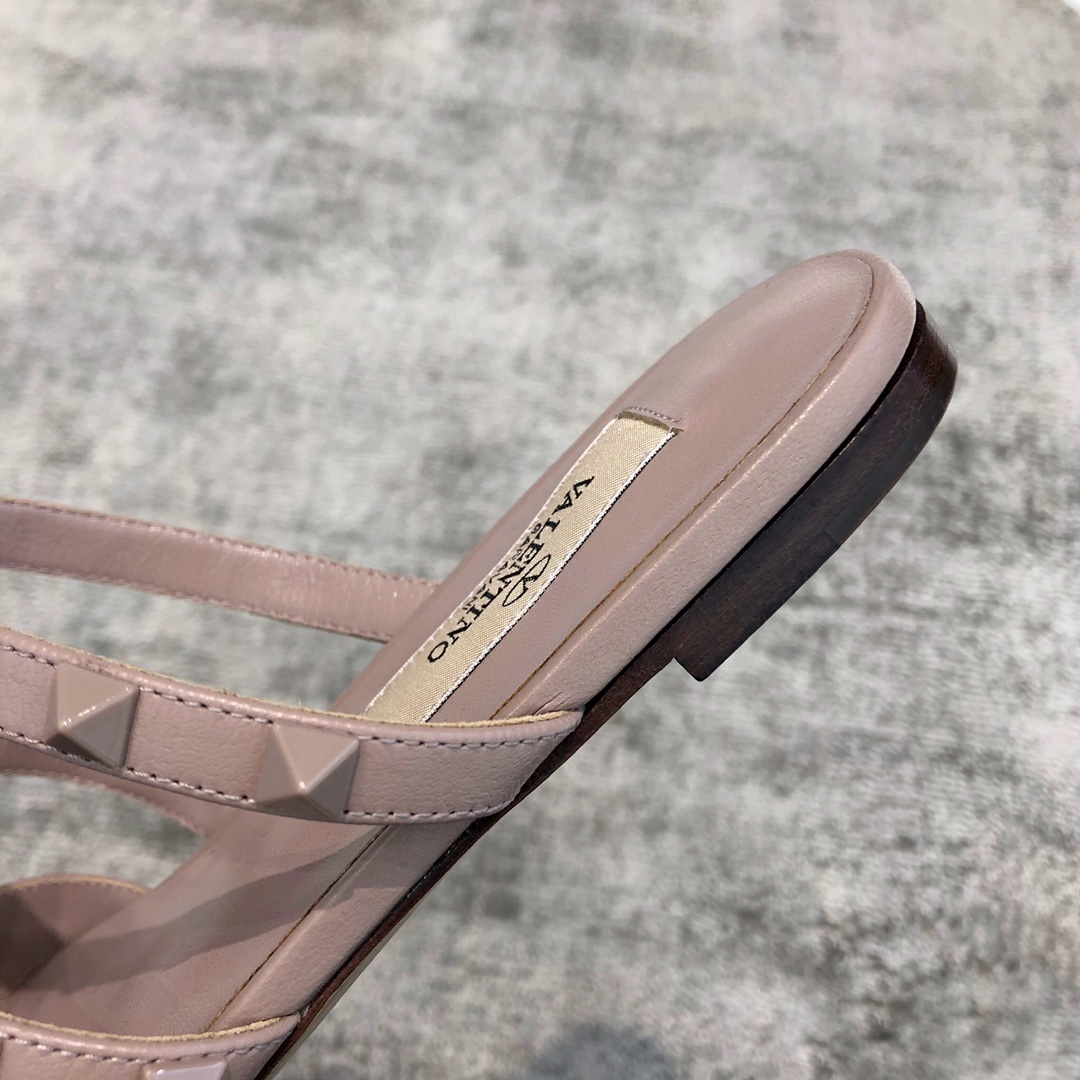 Valentino VT Three Strap Flat Heel Slipper Nude Pink