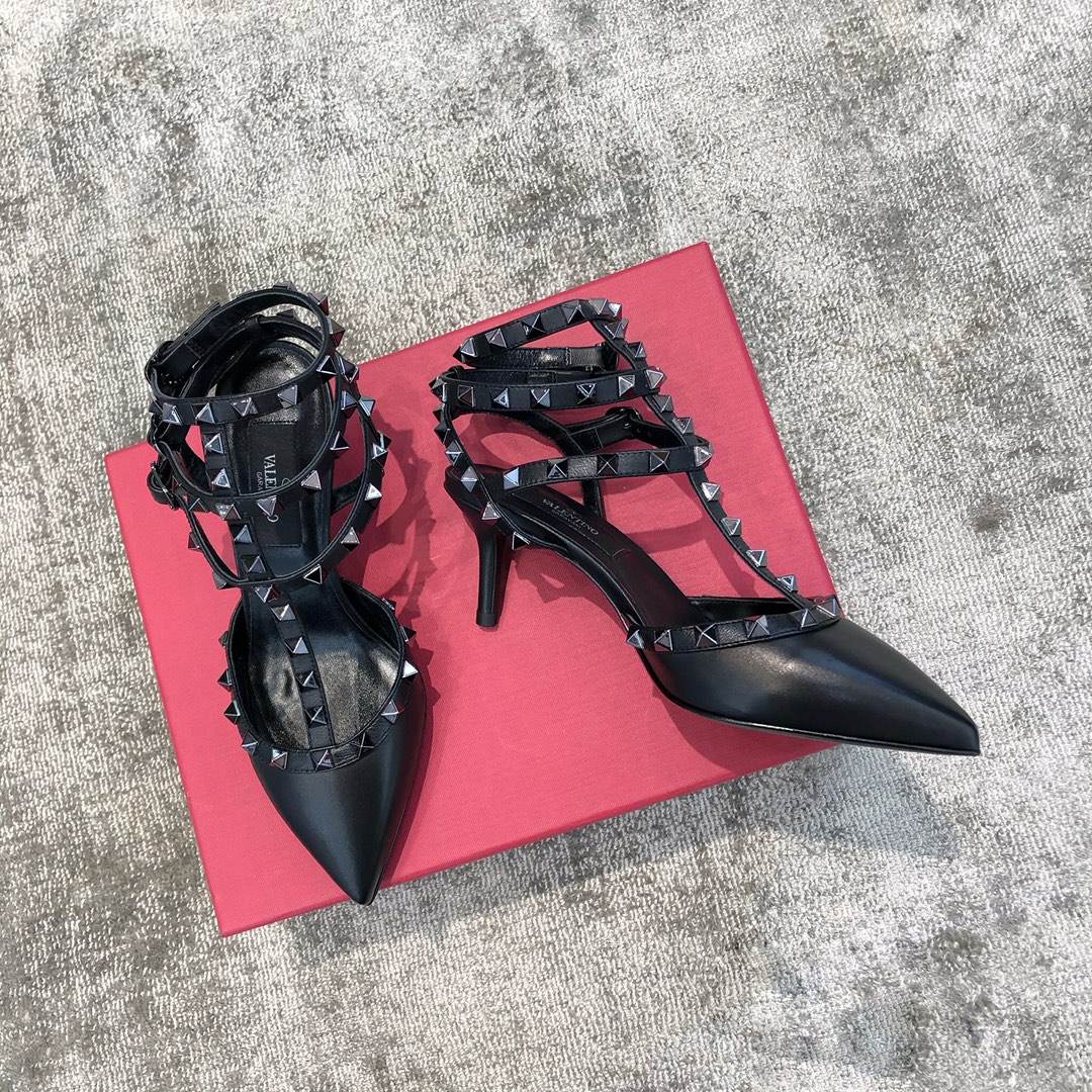 Valentino VT Collection Triple Strap Mid Heel 6.5cm Black