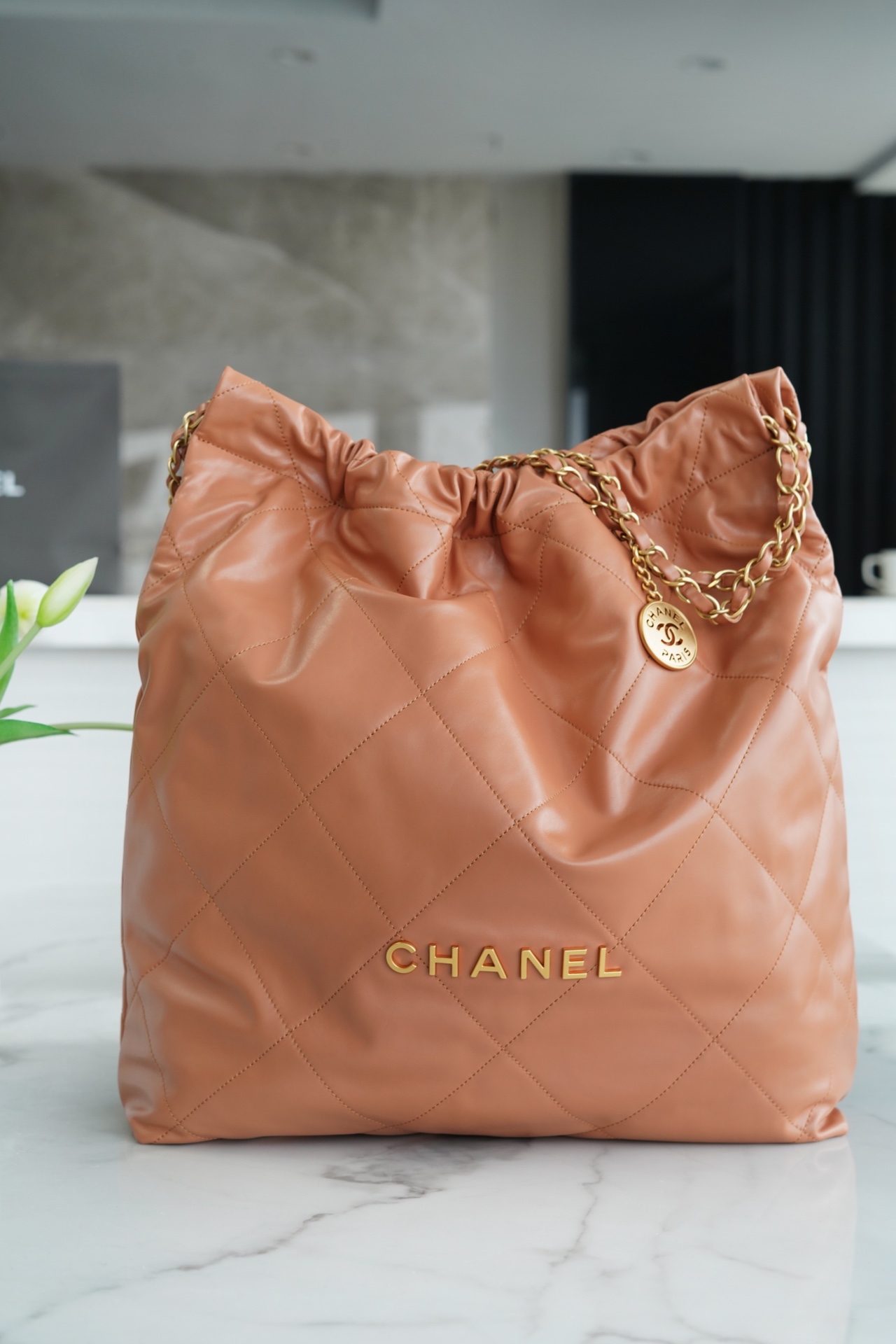 𝗖𝗛𝗔𝗘𝗡𝗟✦ 𝟐𝟐𝗣Spring/Summer New 𝟐𝟐Handbag Genuine Tail Leather Large Caramel ☄️