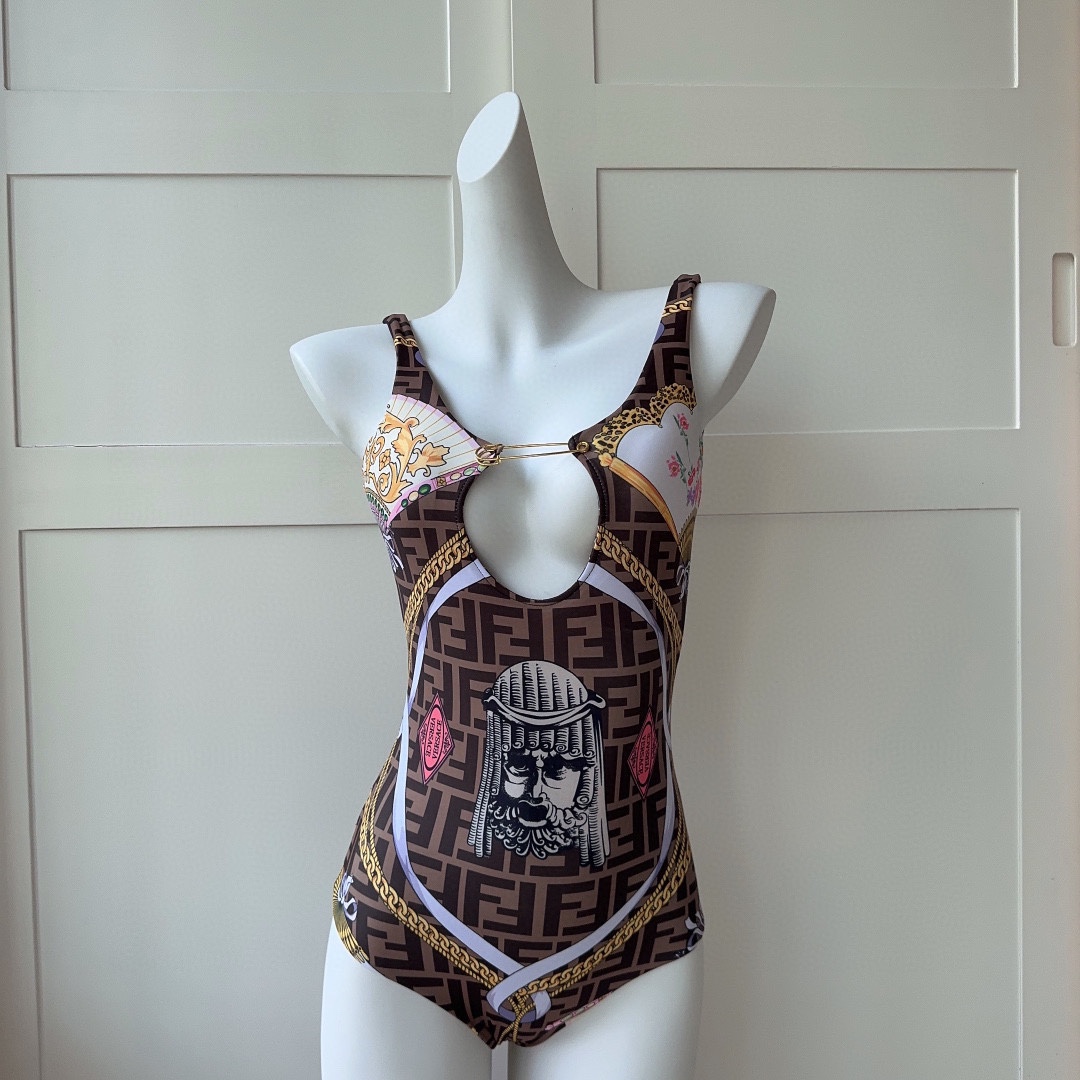 fend* x versac* joint f letter chain print strap one-piece swimsuit