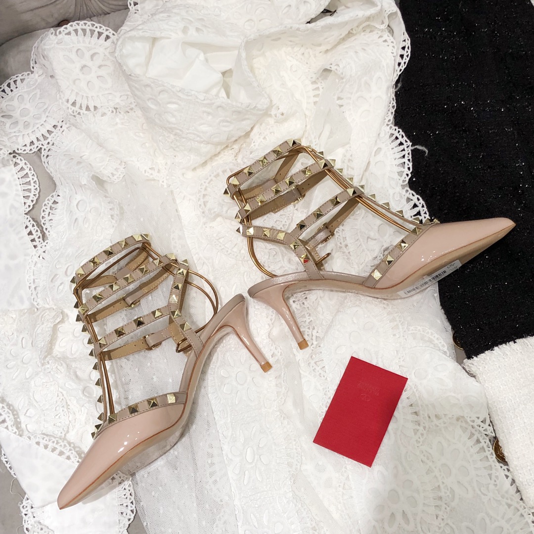 【Valentino】Valentino Valentino top version apricot patent leather 3 straps 6.5cm high heels