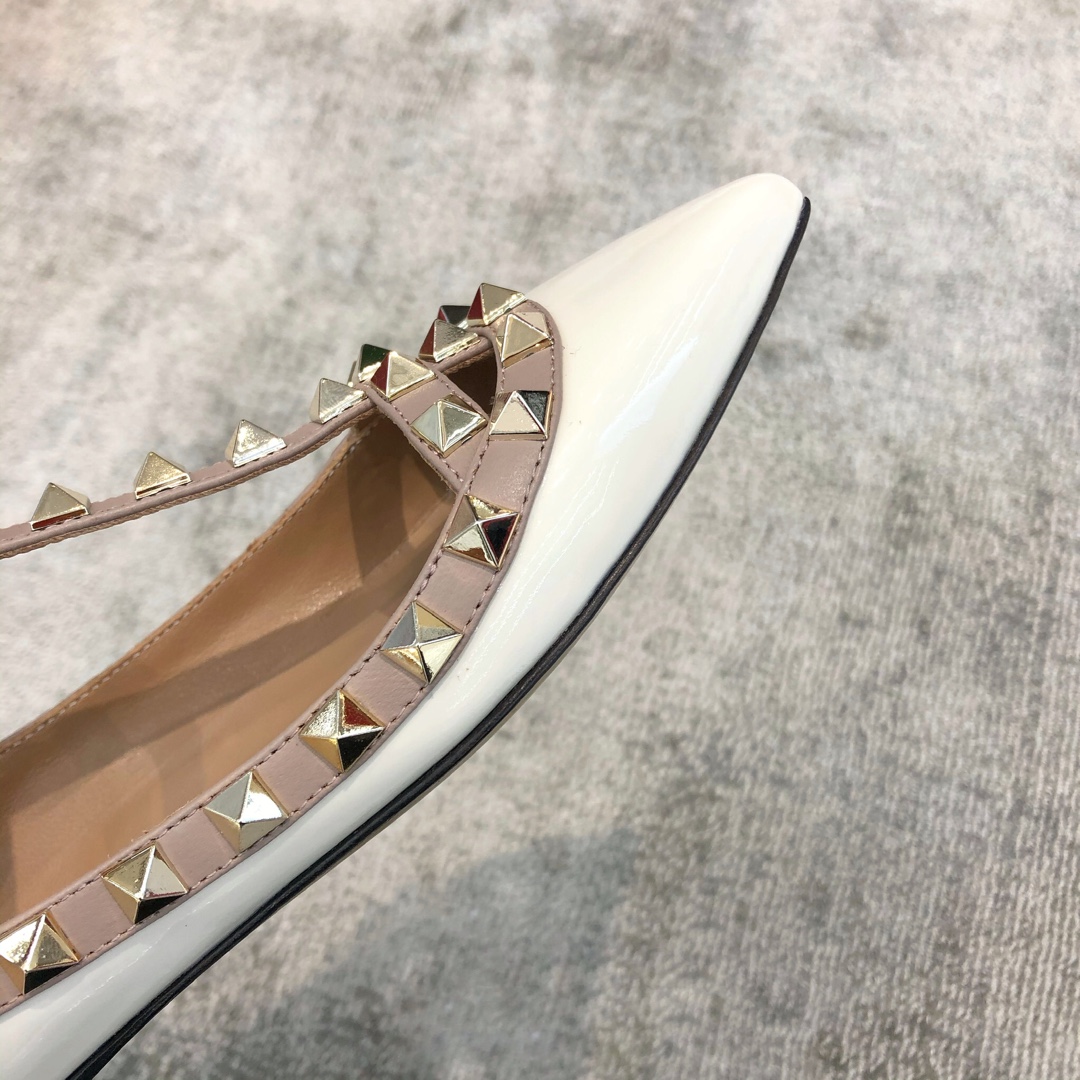 Valentino VT Collection Two Strap Flats Patent Leather White