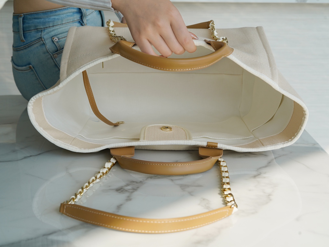 𝐂𝐇𝐀𝐍𝐄𝐋 Beach Bag Summer 🏖 Super Fairy Pearl Embroidery Beach Bag Apricot