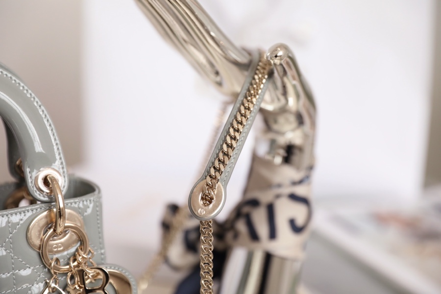 Rock Grey Lady Dior vine check patent leather cow leather mini handbag