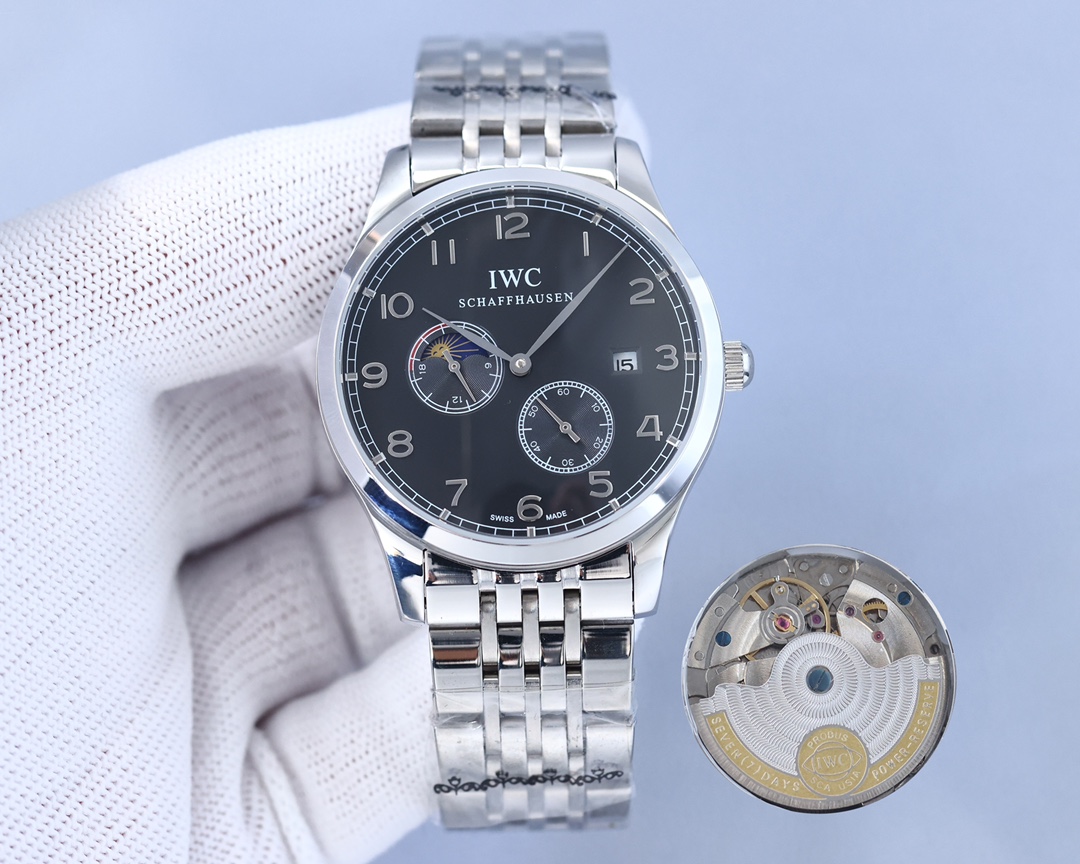 IWC- Fine men's watches Fully automatic mechanical movement, top 316 steel case and strap