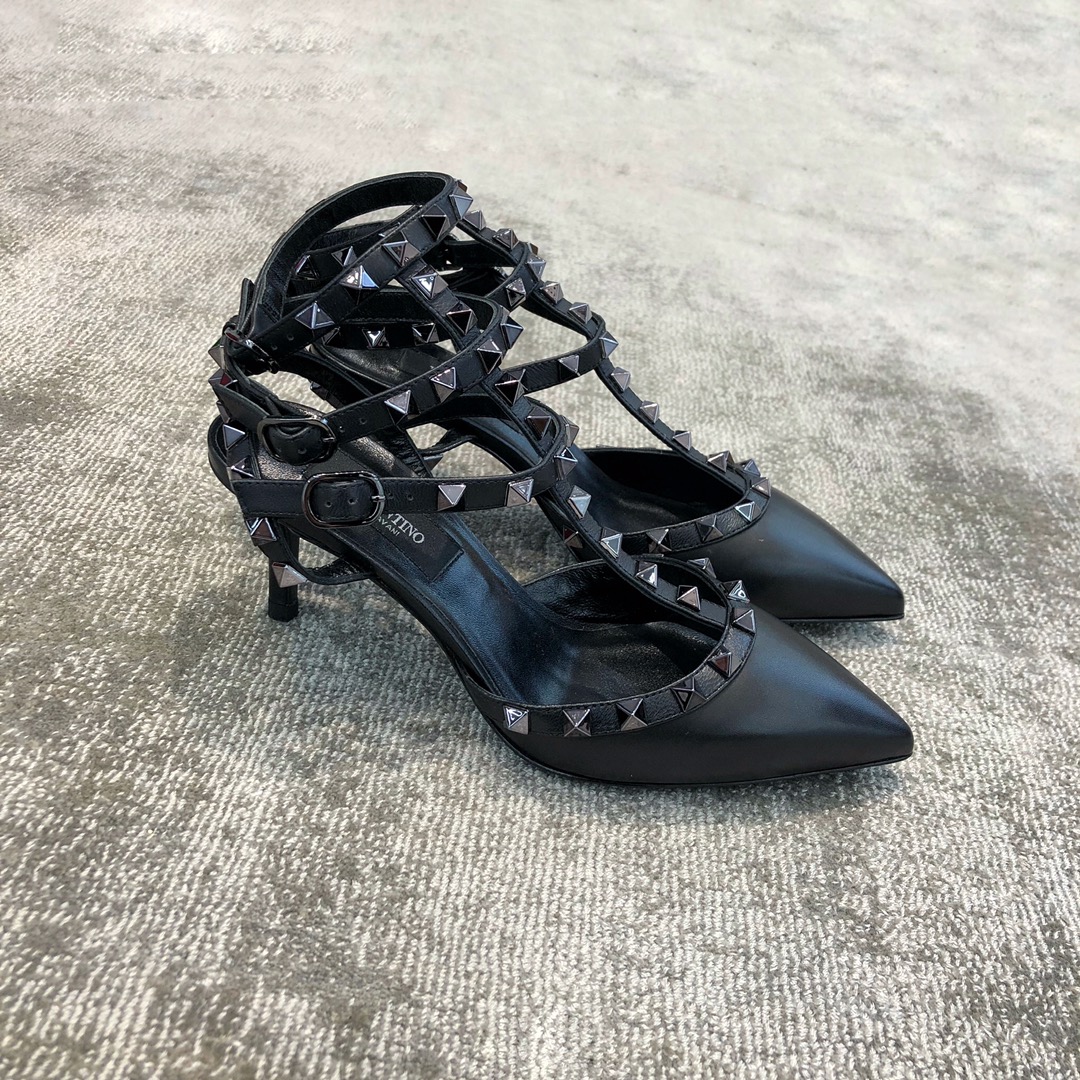 Valentino VT Collection Triple Strap Mid Heel 6.5cm Black