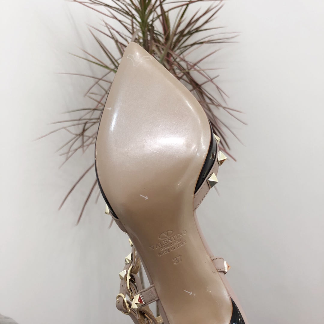 【Valentino】Valentino Valentino top version black patent leather 3 strap 6.5cm high heels