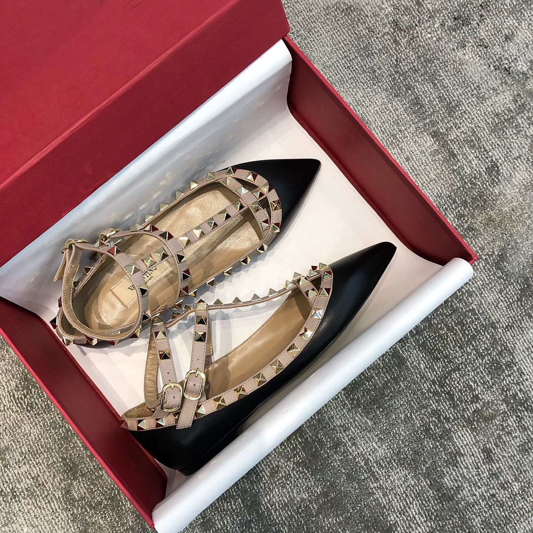 Valentino VT Collection Two Strap Flats Black