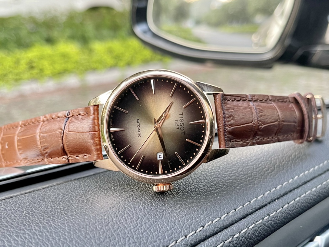 Tissot sapphire glass mirror 316 steel original double button butterfly buckle/genuine leather belt