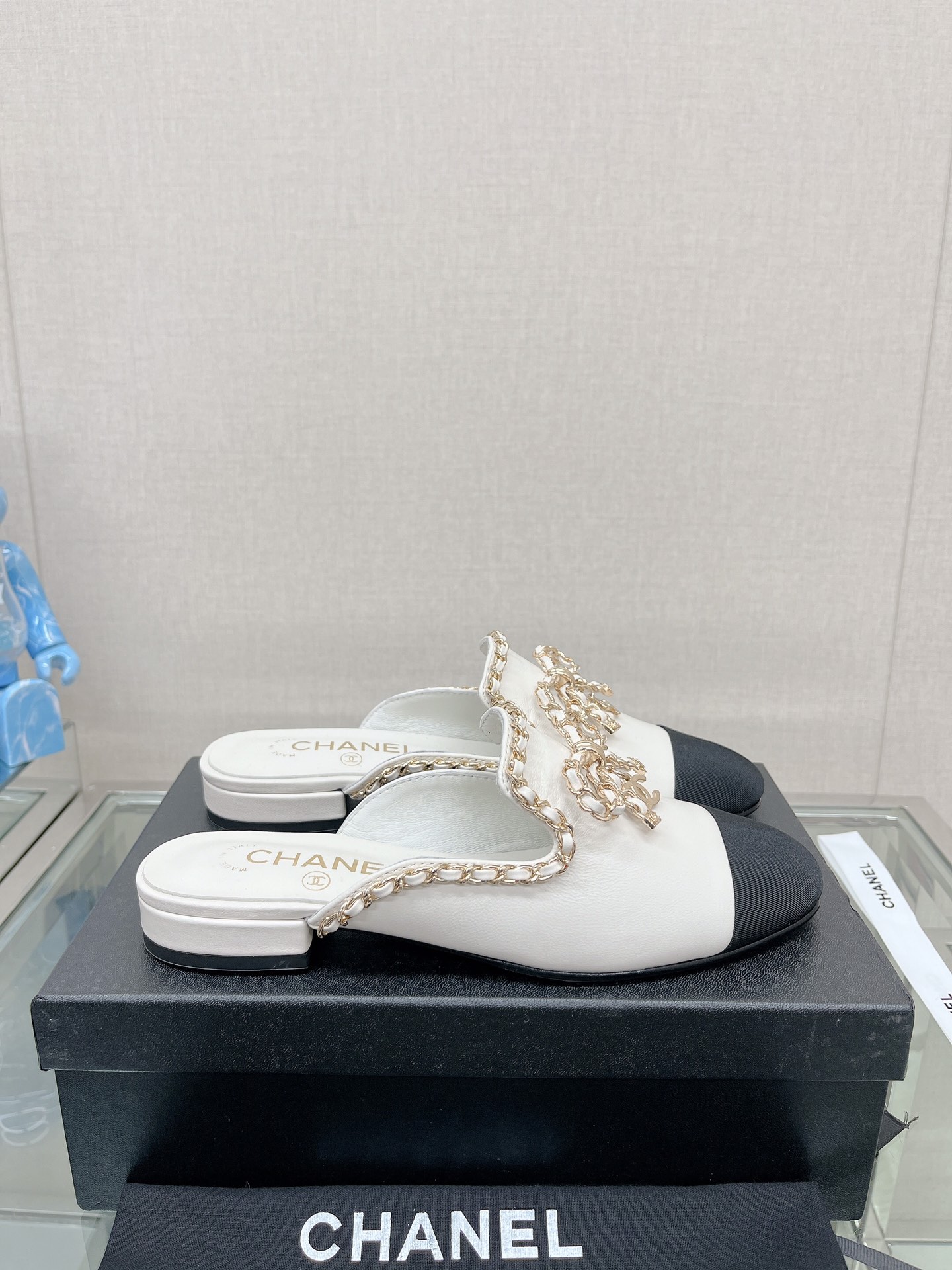 CHANEL 23Ss new chain bow half dragging mule shoes imported lambskin