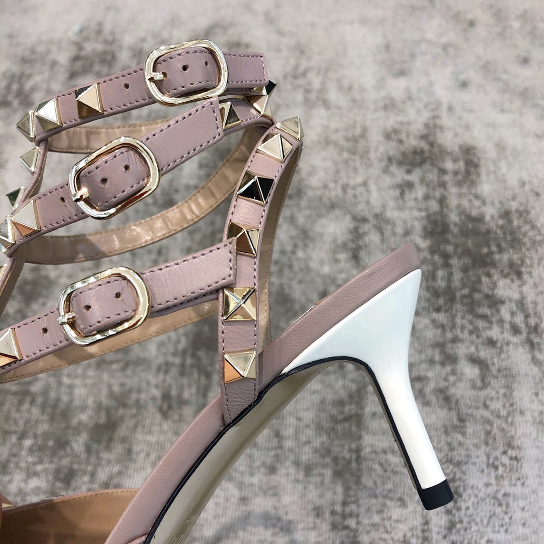 Valentino VT Collection Triple Strap Mid Heel 6.5cm Patent Leather White