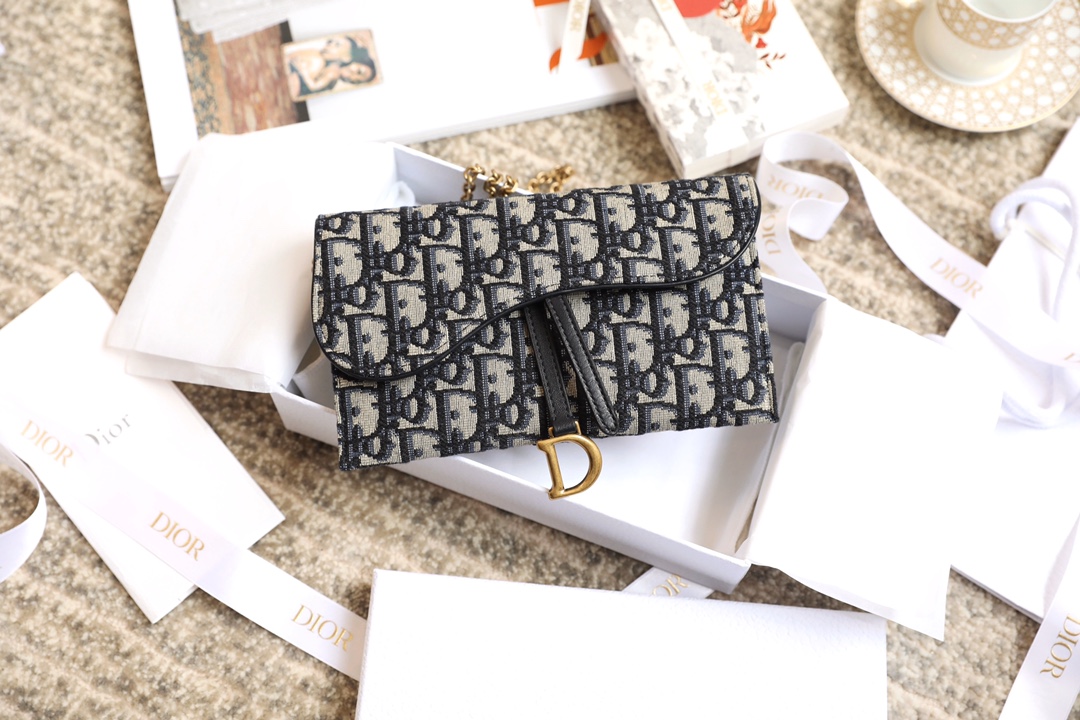 Blue Oblique Printed Saddle Flap Wallet