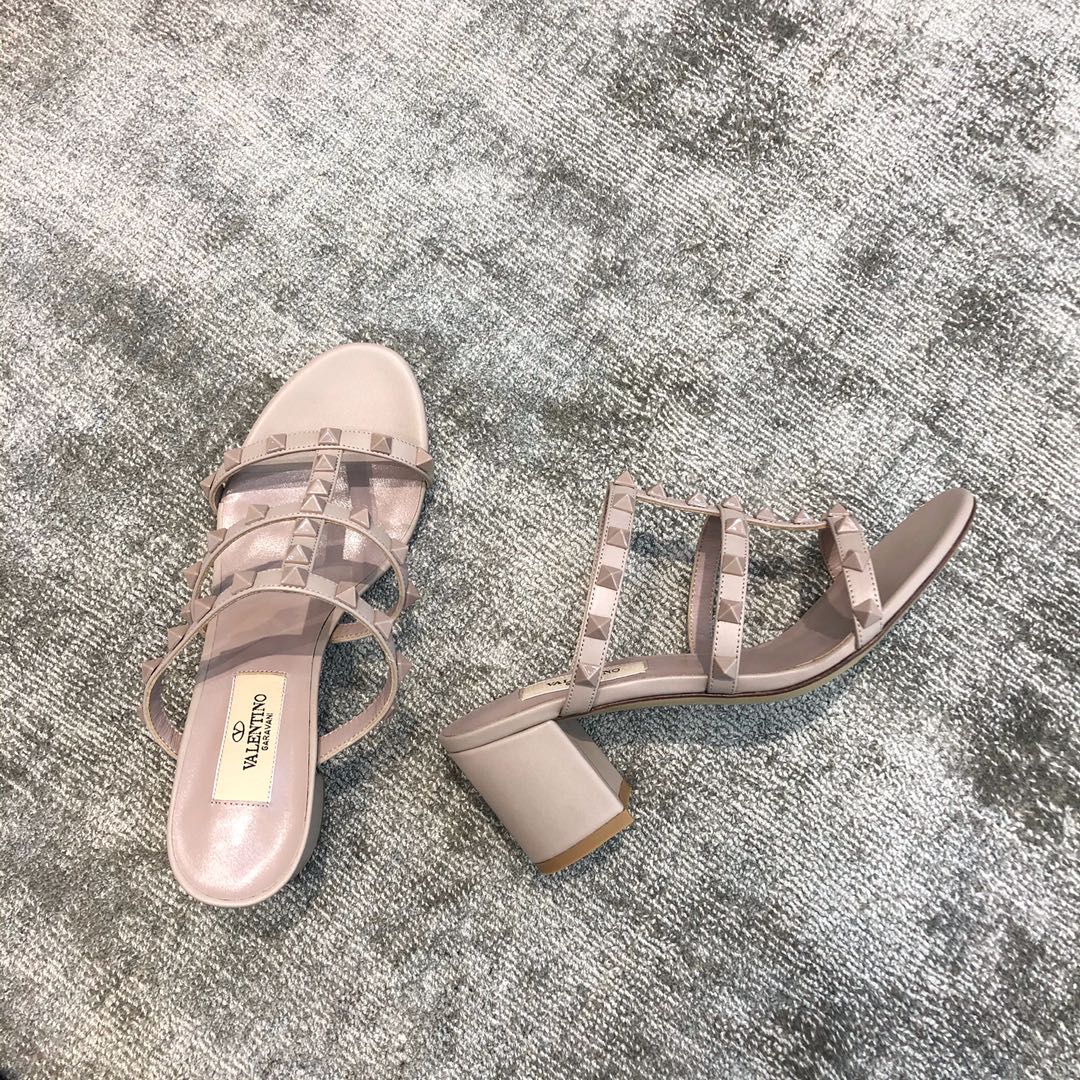 Valentino VT Collection Triple Strap Chunky Heel 6cm Full Nude