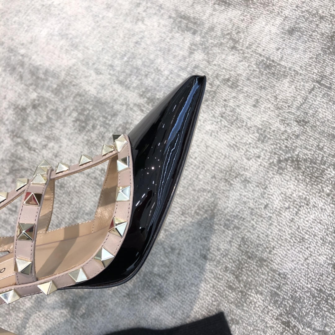 Valentino VT Collection Two Strap Mid Heel 10cm Patent Leather Black