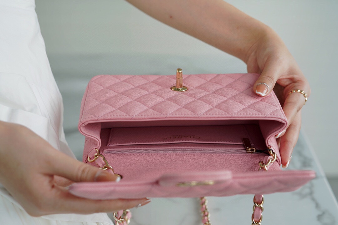 𝐂𝐇𝐀𝐍𝐄𝐋 Classic Flap Italy 🇮🇹 𝑰𝒏𝒄𝒂𝒔Original Washed Fetal Cow🐂 Washed Fetal Cow Big 𝒎𝒊𝒏𝒊 🌸Pink