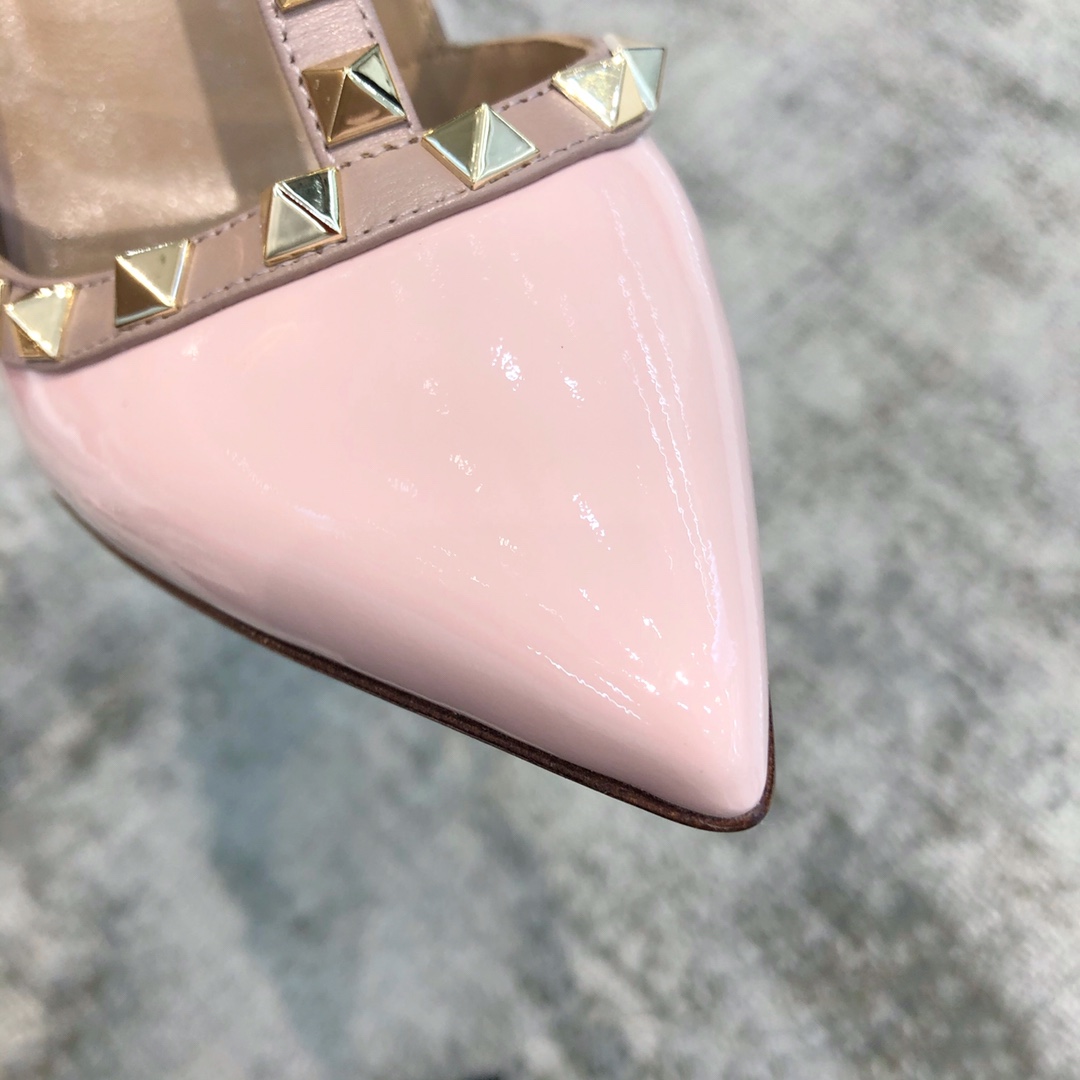 Name Chinese Valentino VT Collection Two Strap Mid Heel 10cm Patent Leather Pink