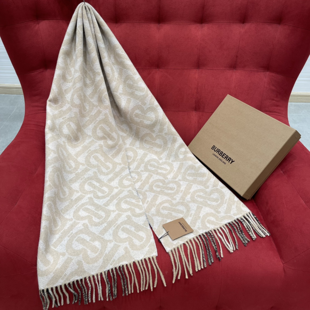 Burberry Reversible Check Fringed Cashmere Scarf 100% Cashmere