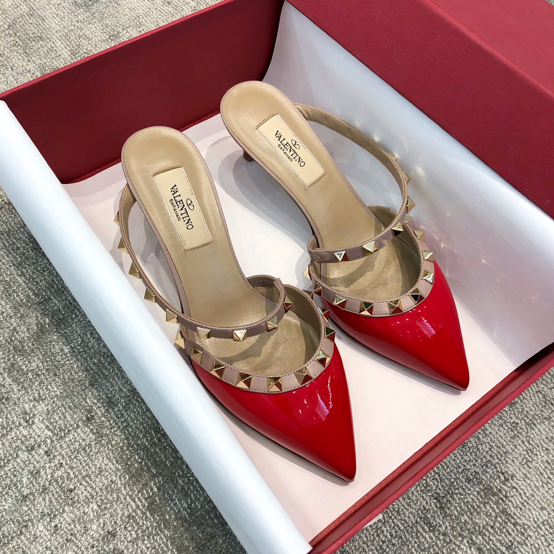 Valentino VT Collection One strap slant heel slipper 6.5CM Patent leather red