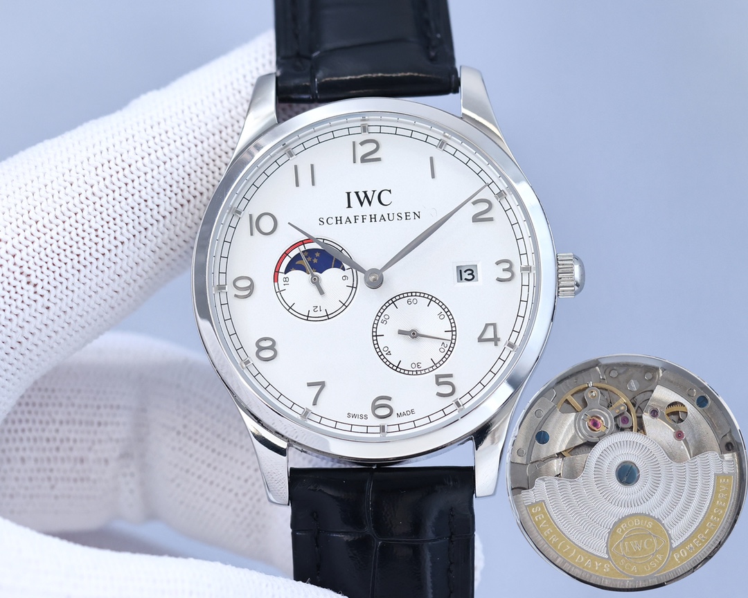 IWC- Fine men's watches Fully automatic mechanical movement, top 316 steel case and strap