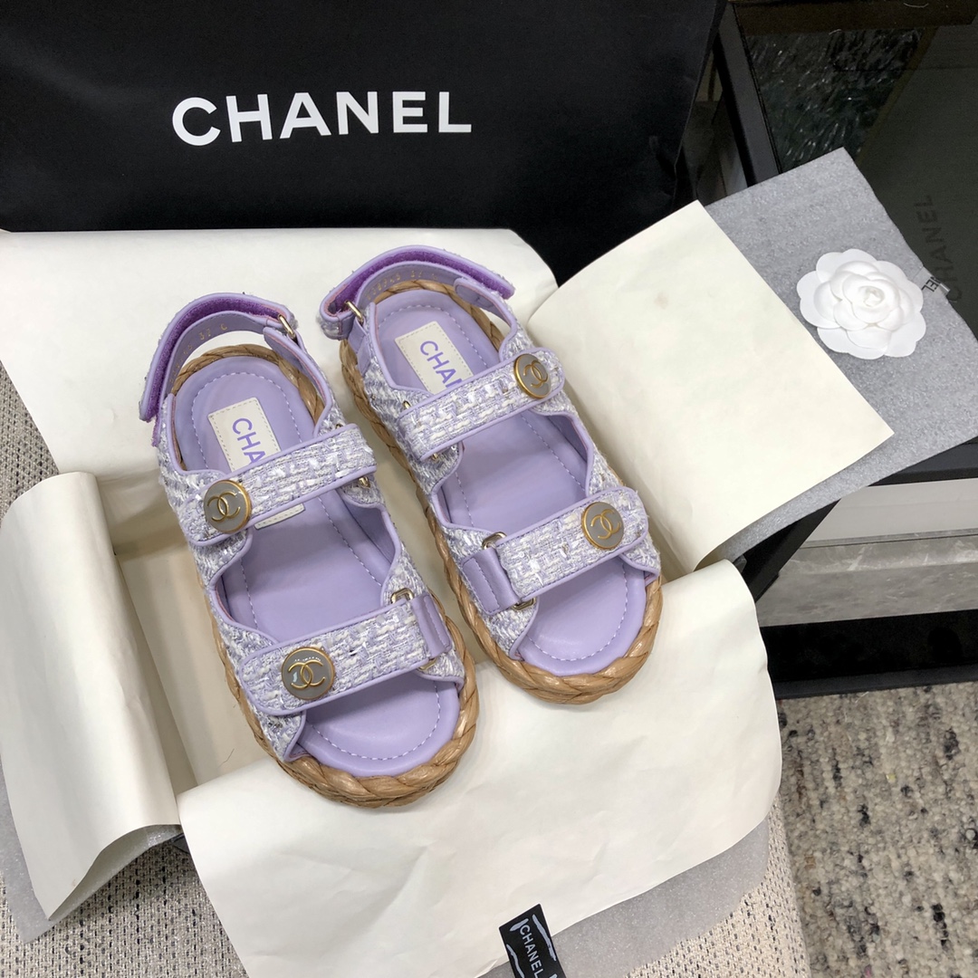 CHANEL 2023 spring and summer latest woven velcro sandals Japan imported woven materials