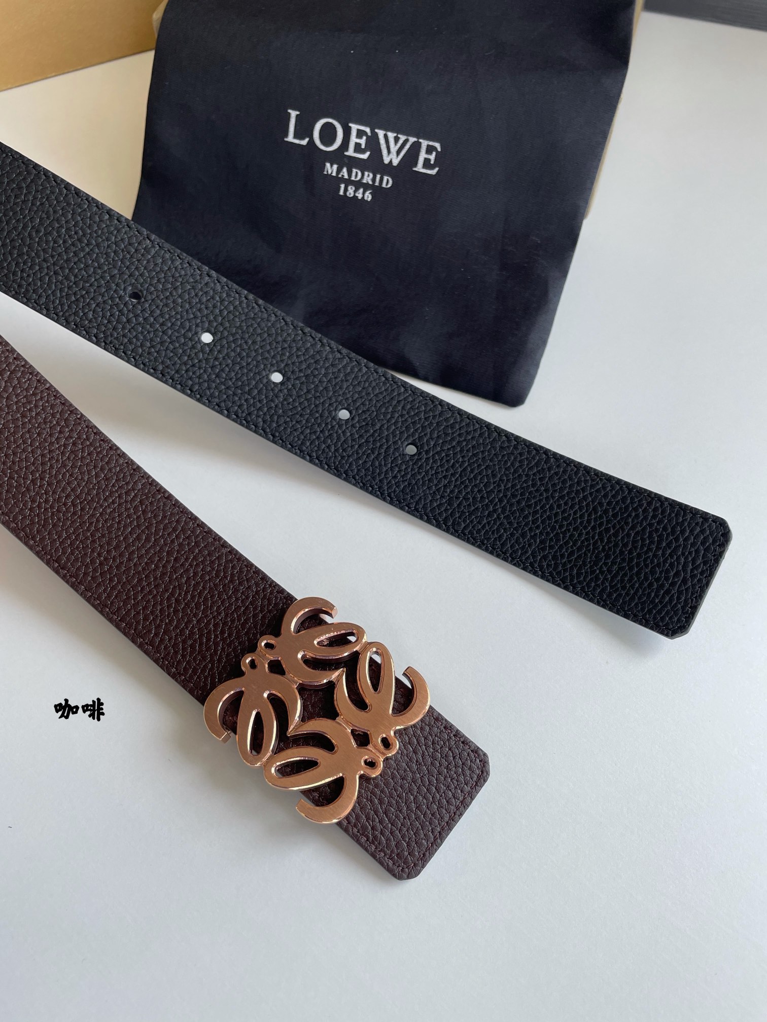 LOEVE stainless steel logo pattern metal buckle with top layer cowhide reversible