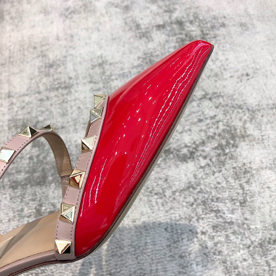 Valentino VT Collection One strap slant heel slipper 6.5CM Patent leather red