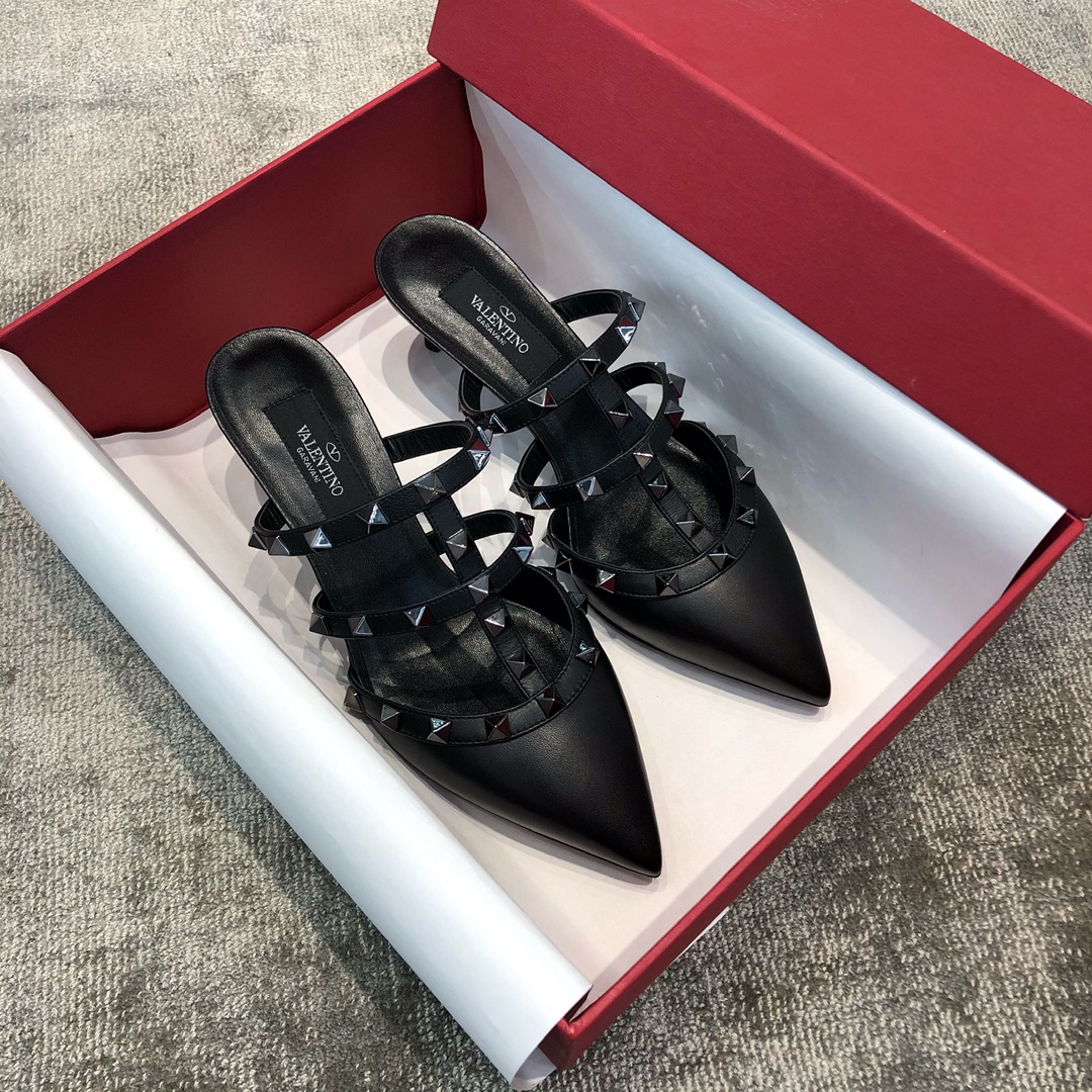 Valentino VT Collection Triple Strap Mid Heel Drag 6.5CM Black