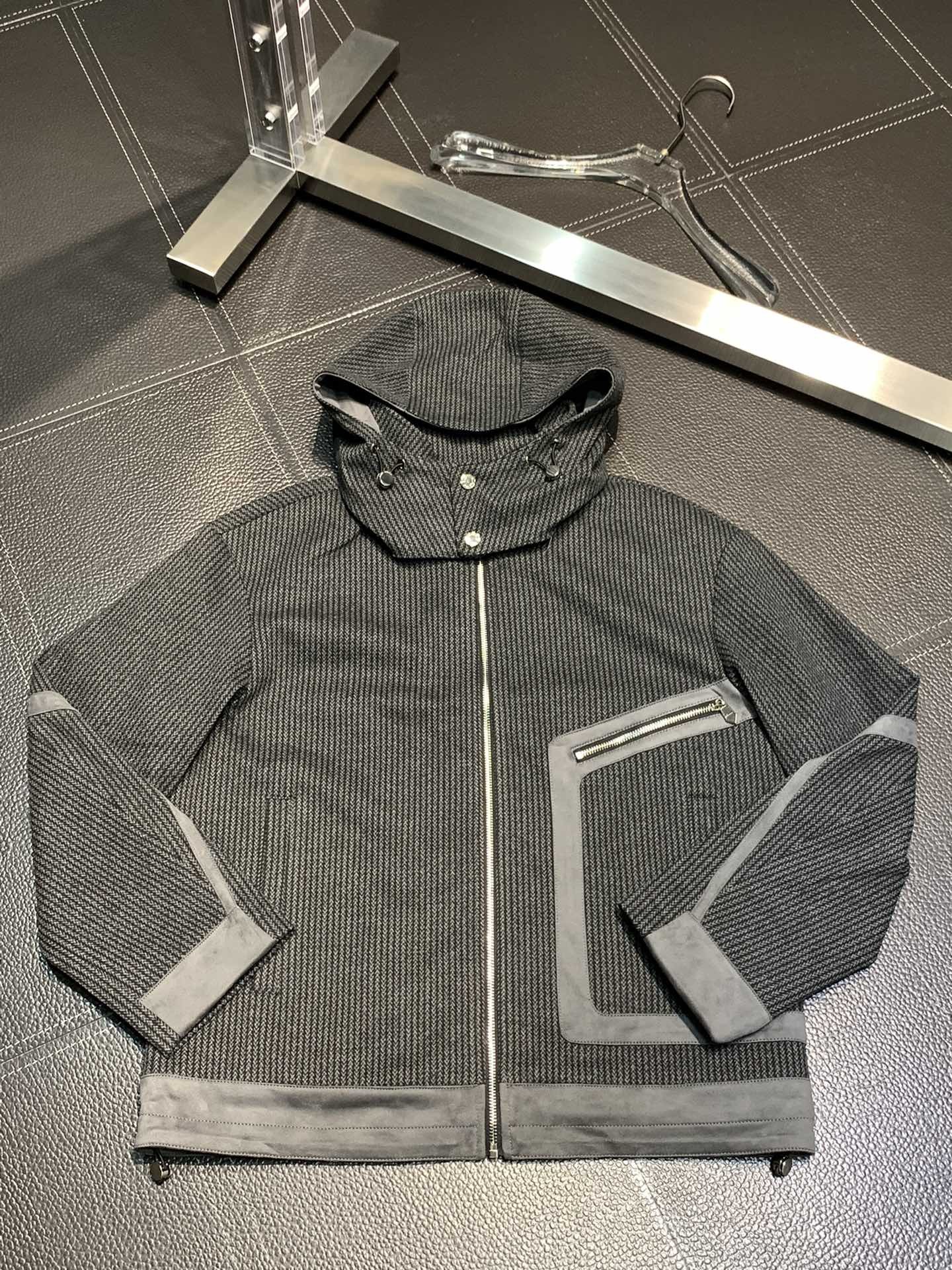 Hermès hooded stand-collar knitted jacket