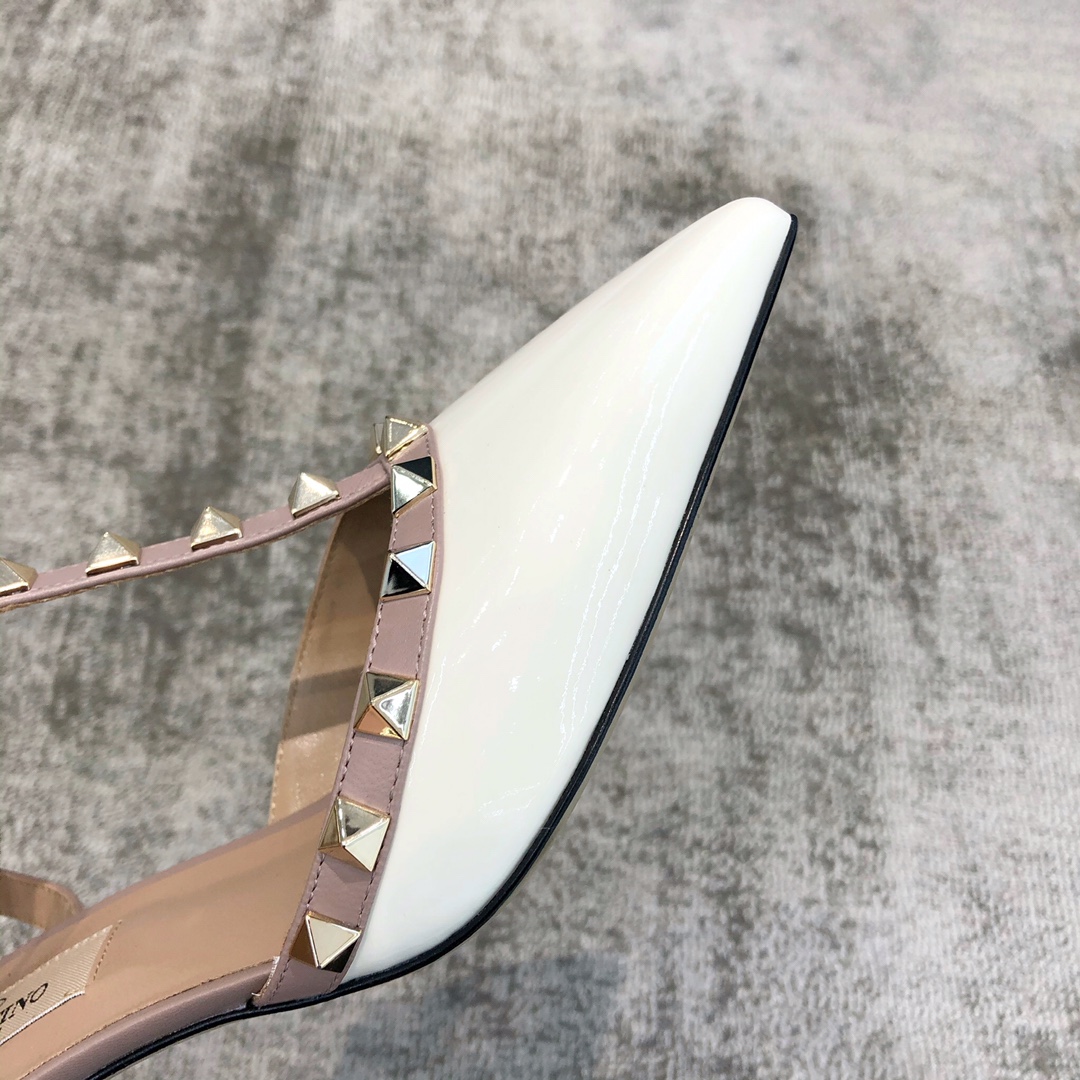 Valentino VT Collection Triple Strap Mid Heel 6.5cm Patent Leather White