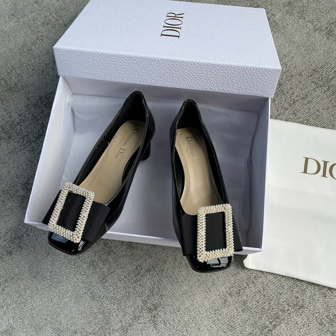 DIOR ballet heels black with diamond buckle 3.5cm