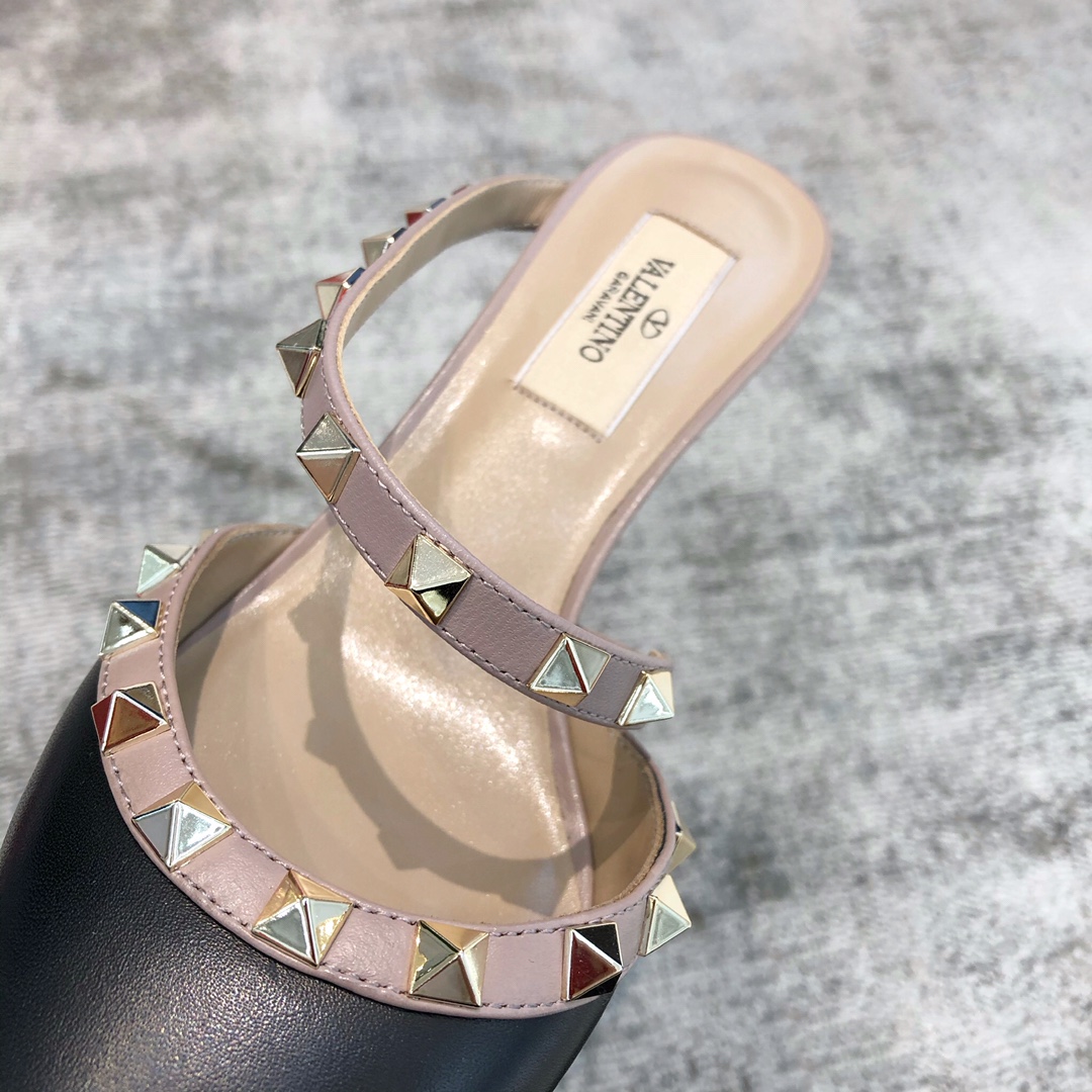 Valentino VT Collection One strap diagonal heel slipper 6.5CM Black nude laces