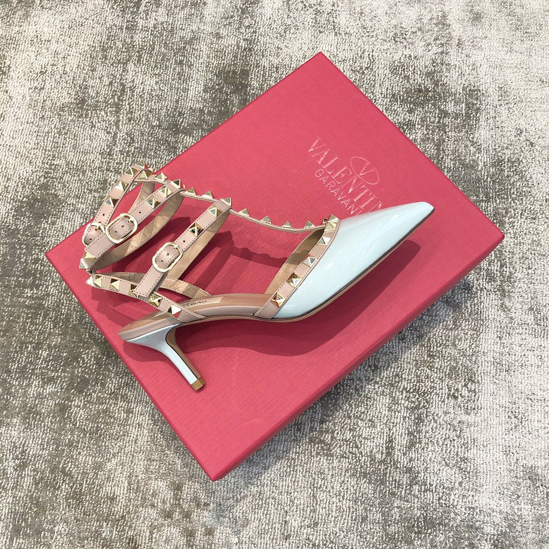 Valentino VT Collection Triple Strap Mid Heel 6.5cm Patent Leather Blue