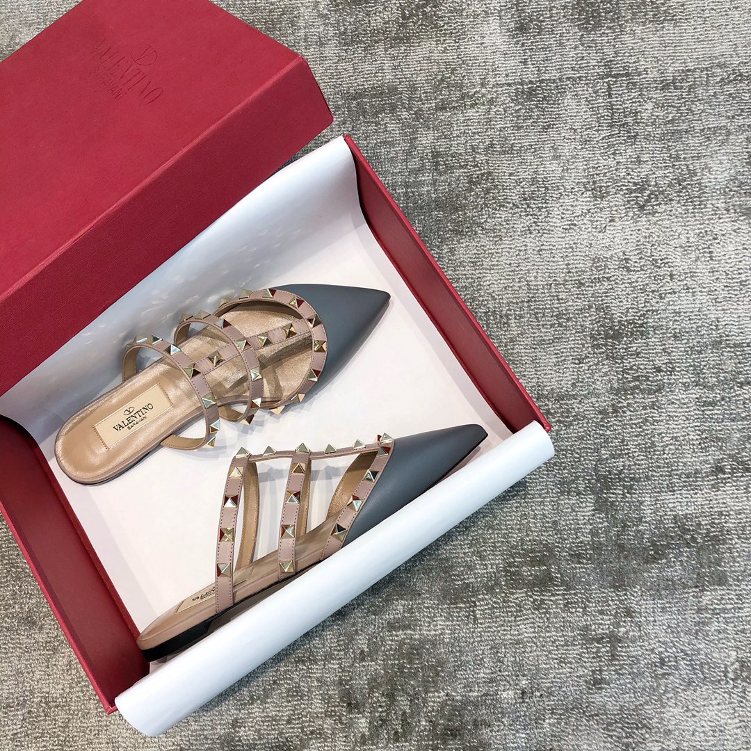 Valentino VT Collection Three Strap Flat Heel Slipper Haze Blue